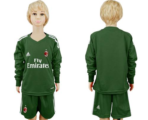 AC Milan Blank Green Goalkeeper Long Sleeves Kid Soccer Club Jersey - Click Image to Close